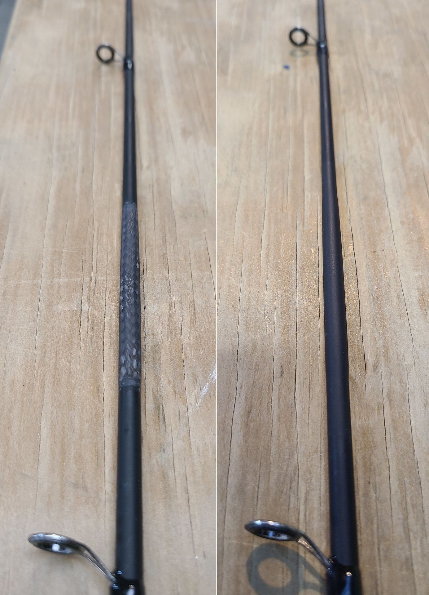 Repaired fishing rod, before and after being painted